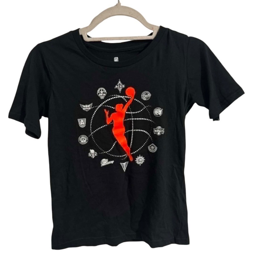 WNBA Youth Girls Black Graphic T-Shirt Team Logos Orange Silhouette Size S 8
